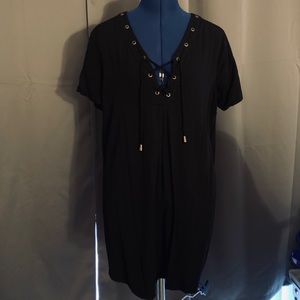 black lace-up t-shirt dress